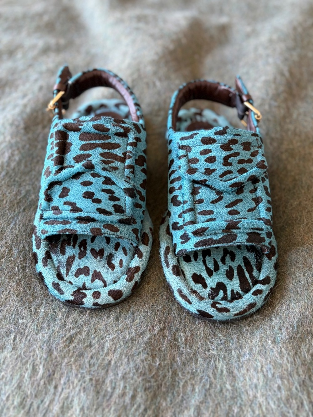 Tibi Pony Hair Calf Print Slingback Beryen Sandal - Blue - Picture 2 of 7